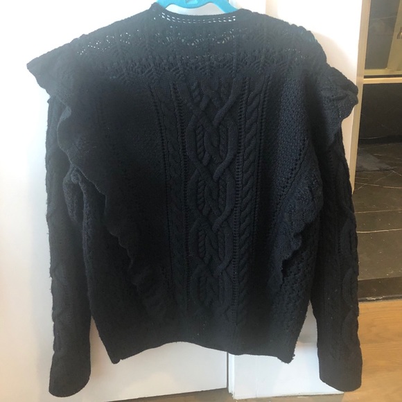 Black Ralph Lauren ruffle trim cable knit sweater - Picture 3 of 4